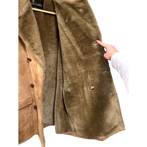 Huckberry Vintage M Suede Double Breasted Coat $590 Fur Lined Leather Buttons - Picture 4 of 10